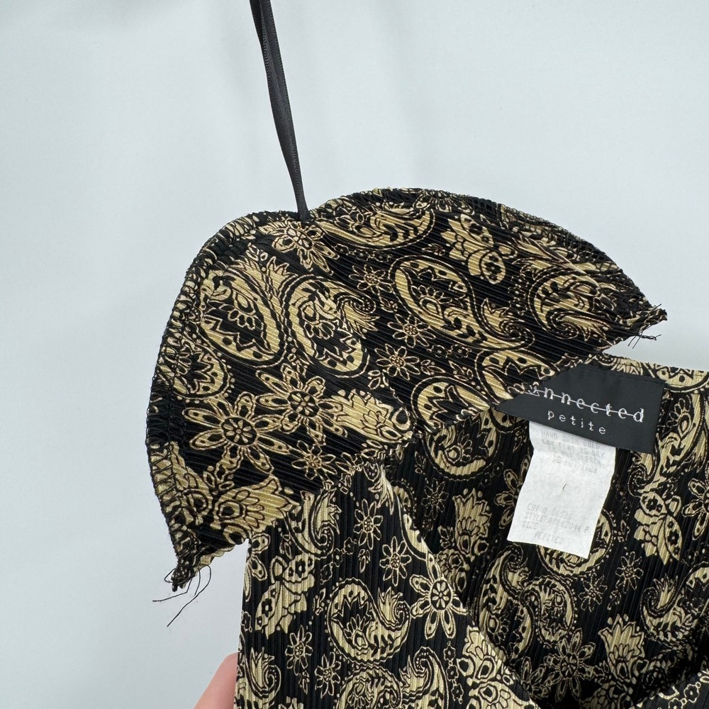 Connected Apparel Vtg Gold/Black Paisley Ribbed 3/4 Sleeve Dress Women's Sz 8P - Picture 9 of 12